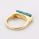 Gold Plated Natural Gemstone Crystal Rings Faceted Copper Turquoise Moonstone Labradorite Bar Ring ZG0463