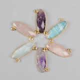 Gold Plated Long Oval Amethyst Rose Quartz Amazonite Faceted Connector G0943