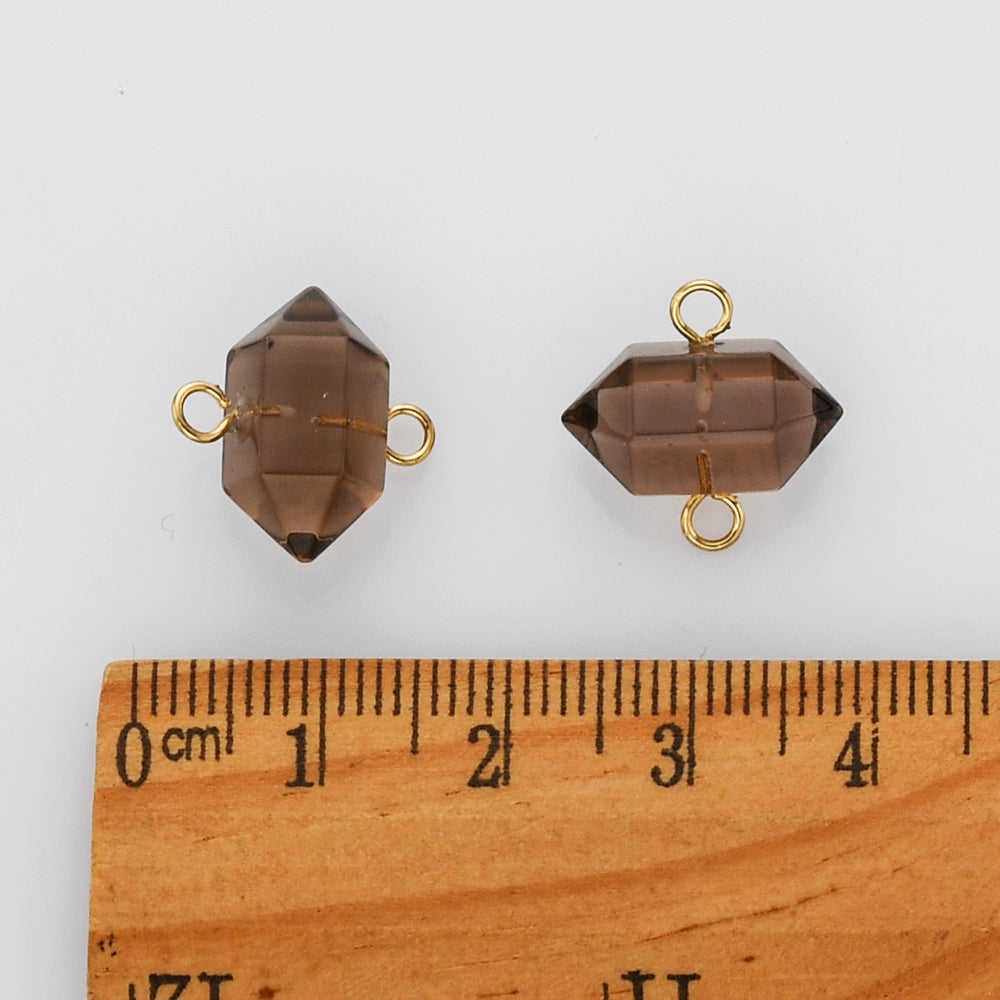 Hexagon Natural Smokey Quartz Terminated Point Connector, Faceted Crystal Stone Charm, For Jewelry Making AL608