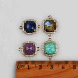 Square Gold Plated Claw Gemstone Faceted CZ Micro Pave Connector briolette crystal stone charms WX2092