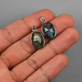 Oval Silver Bezel Briolette Gemstone Pendant Natural Labradorite Moonstone Copper Turquoise Oval Healing Crystal Pendants ZS0475