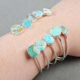 Adjustable Silver Plated Double Freeform Natural Turquoise Bangle Bracelet S0235