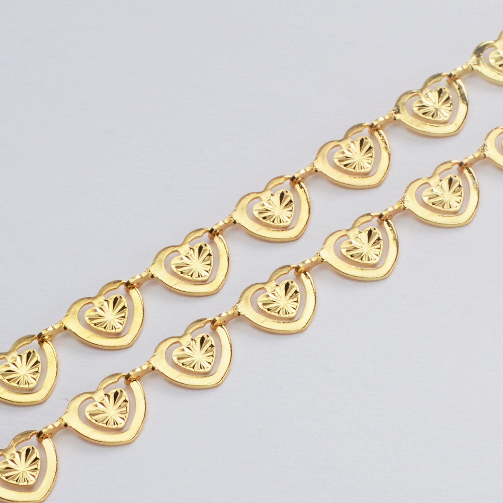 16 Feet Gold Plated Brass Hollow Heart Chain, For Necklace Bracelet Jewelry Making, Wholesale Supply PJ494
