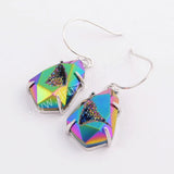 Silver Plated Claw Rainbow Titanium AB White Druzy Faceted Earrings, Crystal Drop Earring ZG0349