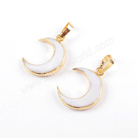 Gold Plated Natural White Shell Moon Pendant For Jewelry Making G1668