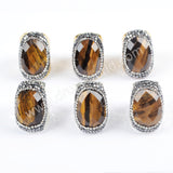 Rhinestone Pave Natural Tiger's Eye Gold Band Ring JAB949