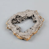 Gold Plated Freeform Titanium Druzy Geode Crystal Quartz Slice Pendant Bead G1092