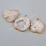 Gold Plated Freeform Titanium Druzy Geode Crystal Quartz Slice Pendant Bead G1092