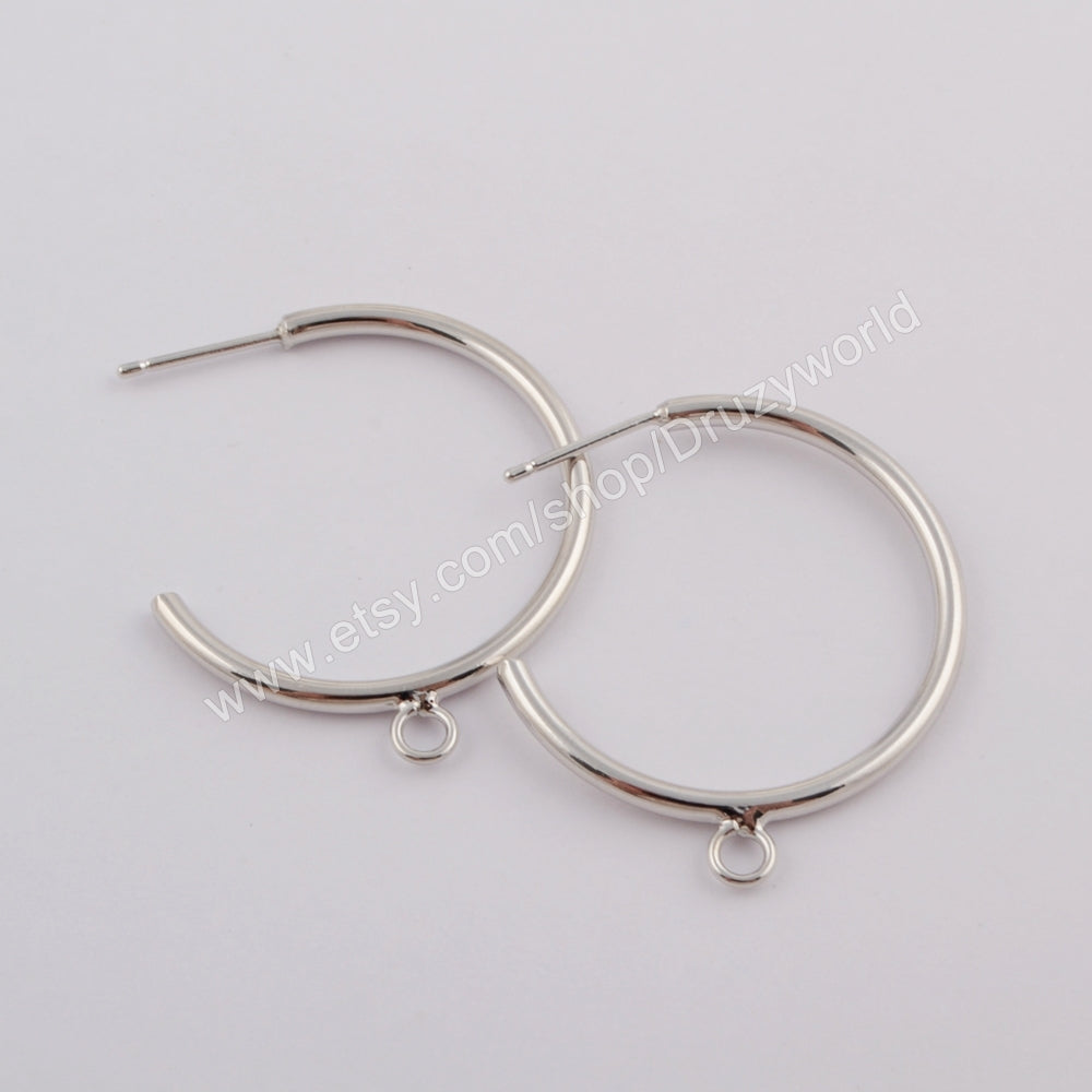 50Pcs Simple Crescent Gold/Silver Plated Brass DIY Stud Earrings Finding With Loop Circle Round Charm Fashion Making Jewelry Tool PJ380