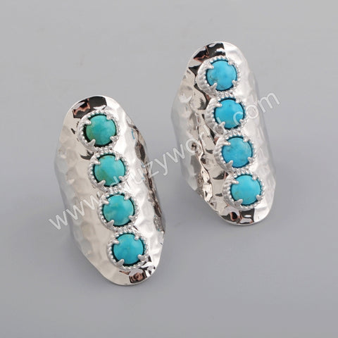 Four Natural Turquoise Band Statement Ring Silver Plated ZS0337