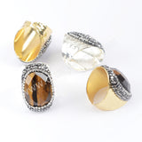 Rhinestone Pave Natural Tiger's Eye Gold Band Ring JAB949