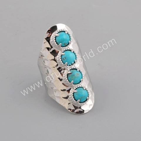 Four Natural Turquoise Band Statement Ring Silver Plated ZS0337