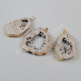 Gold Plated Freeform Titanium Druzy Geode Crystal Quartz Slice Pendant Bead G1092