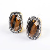 Rhinestone Pave Natural Tiger's Eye Gold Band Ring JAB949