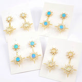 Double Sun Star Gold Plated CZ Micro Pave White Opal Studs Earring ZG0392