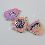 Gold Plated Freeform Titanium Druzy Geode Crystal Quartz Slice Pendant Bead G1092