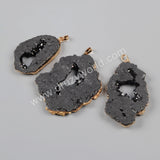 Gold Plated Freeform Titanium Druzy Geode Crystal Quartz Slice Pendant Bead G1092