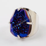 Claw Natural Titanium Druzy Faceted Ring For Women Silver Plated ZS0312