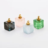 Cube Natural Gemstone Perfume Bottle Pendant Necklace Square Green Fluorite Labradorite Aquamarine Rose Quartz Bottle Healing Crystal Stone Jewelry G2080