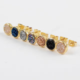 Round Gold Plated Bezel Rainbow Titanium Druzy Studs Earrings ZG0277