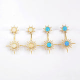 Double Sun Star Gold Plated CZ Micro Pave White Opal Studs Earring ZG0392