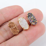 Hexagon Gold Plated Claw AB White Titanium Natural Agate Druzy Charm ZG0254