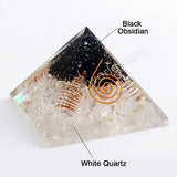 Black Obsidian White Quartz Chips Chakra Orgone Pyramid Energy Tower QT005