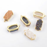 Hexagon Gold Plated Claw AB White Titanium Natural Agate Druzy Charm ZG0254