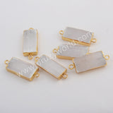 Rectangle Gold Plated Natural Selenite Stone Connector G1764