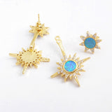 Double Sun Star Gold Plated CZ Micro Pave White Opal Studs Earring ZG0392