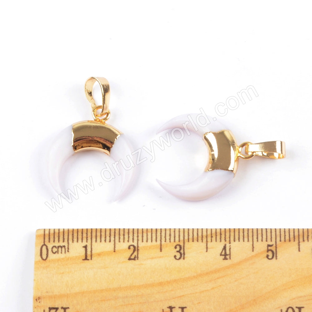 Gold Plated Natural White Shell Horn Pendant, Moon Shell Pendant G1669