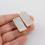 Rectangle Gold Plated Natural Selenite Stone Connector G1764