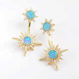 Double Sun Star Gold Plated CZ Micro Pave White Opal Studs Earring ZG0392