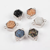 Bezel Natural Agate Titanium Rainbow Druzy Connector Silver Plated ZS0138