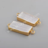 Rectangle Gold Plated Natural Selenite Stone Connector G1764