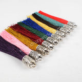 10pieces/lot,3" Silver Plated Cap Rainbow Thread Tassel Charm PJ050