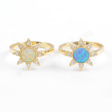 Star Gold Plated CZ Micro Pave Blue White Opal Ring ZG0393