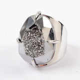 Claw Natural Titanium Druzy Faceted Ring For Women Silver Plated ZS0312