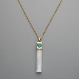 Gold Plated Natural Selenite Bar Pendant/Necklace, Pave Raw Gemstone Chips, Healing Crystal Boho Jewelry G2090