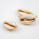 Gold Plated Natural Cowrie Shell Connector, Seashell Beach Shell For Jewelry Making G1452