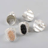 Silver Plated Rhinestone Pave Druzy Agate Ring JAB951