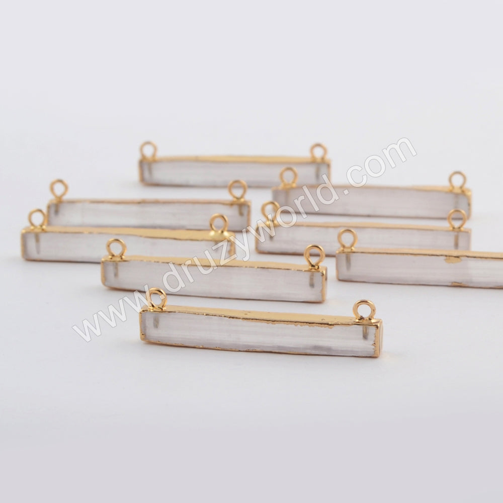 Rectangle Gold Plated Selenite Stone Connector G1765
