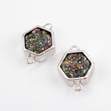 Bezel Natural Agate Titanium Rainbow Druzy Connector Silver Plated ZS0138