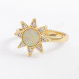 Star Gold Plated CZ Micro Pave Blue White Opal Ring ZG0393