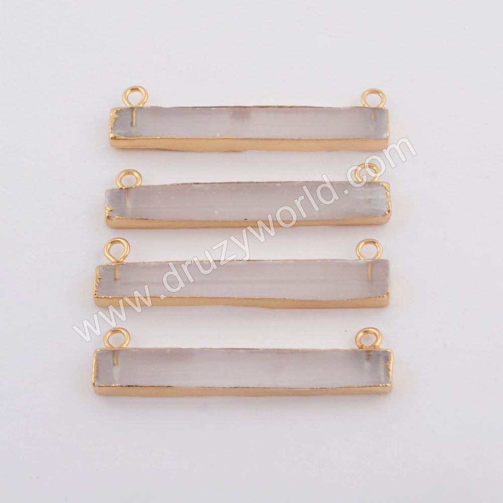 Rectangle Gold Plated Selenite Stone Connector G1765