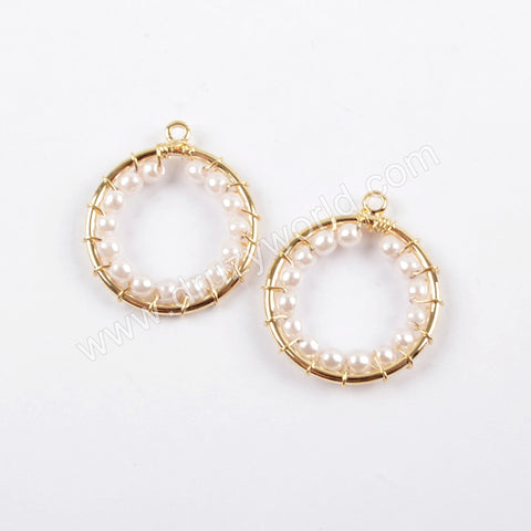 5pieces/lot,Round Pearl Gold Plated Brass DIY Charm Making Jewelry Supply PJ214
