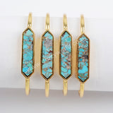 Hexagon Gold Plated Natural Turquoise Bezel Open Bangle ZG0255