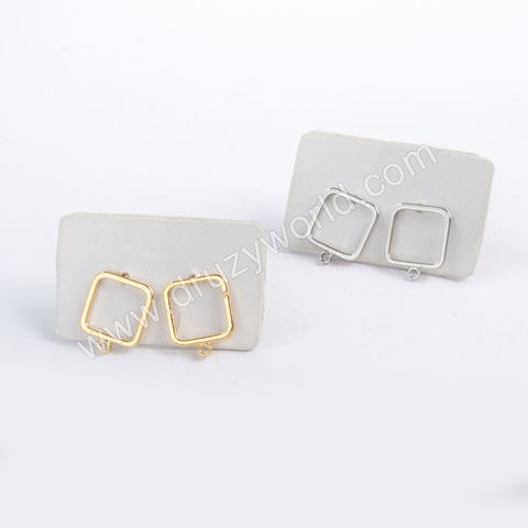 5pairs/lot ,Gold/Silver Plated 10mm Hollowing Square Post Charm PJ170