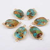 Gold Plated Copper Natural Turquoise Connector Double Bails G1481