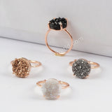 Rose Gold Plated Claw Natural Titanium Druzy Ring, 12mm Round Drusy Geode Jewelry ZG0131